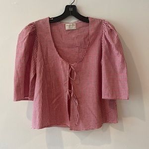 Maison Cleo Red Gingham Agnes Tie Front Blouse Sz M
